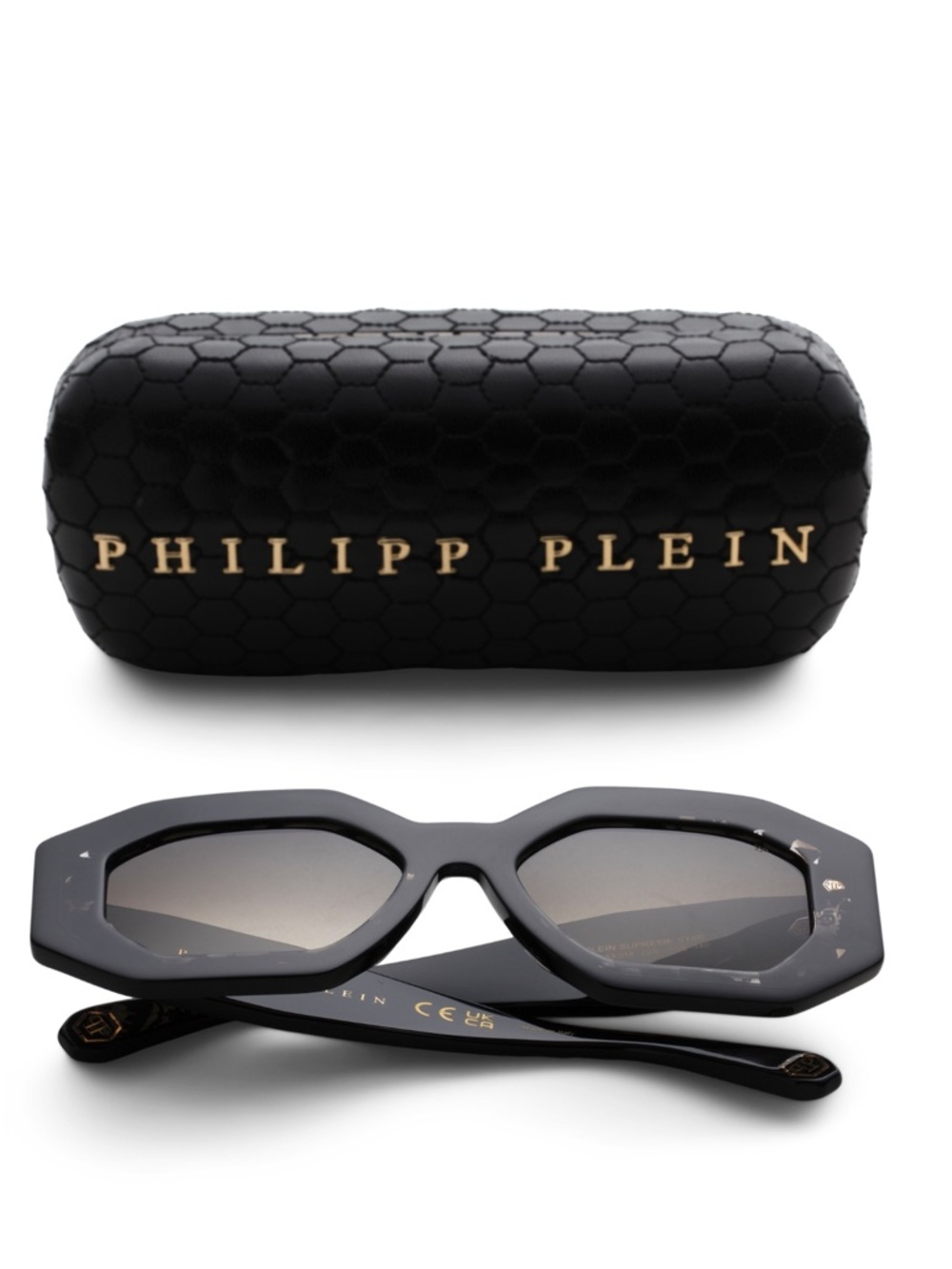 Philipp Plein Women's Black Hexagonal Frame Sunglasses